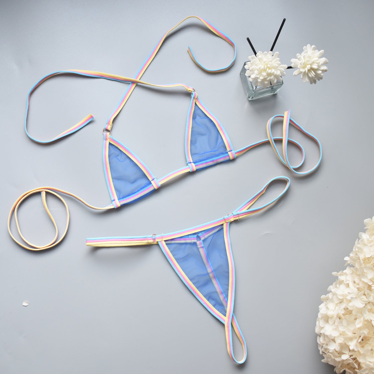 Image of Simple Intimate Date Super Mini Three-Point Brazilian T-Shaped Hot U-Shaped Sling Erotic Bra Set